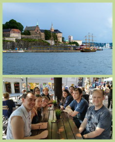 2 pictures from Oslo. First picture is taken from Akerbrygge of Akershus fortress. Second picture is of the participants at an outdoor cafe.