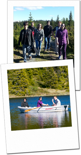 Walking along a road and rowing on the lake